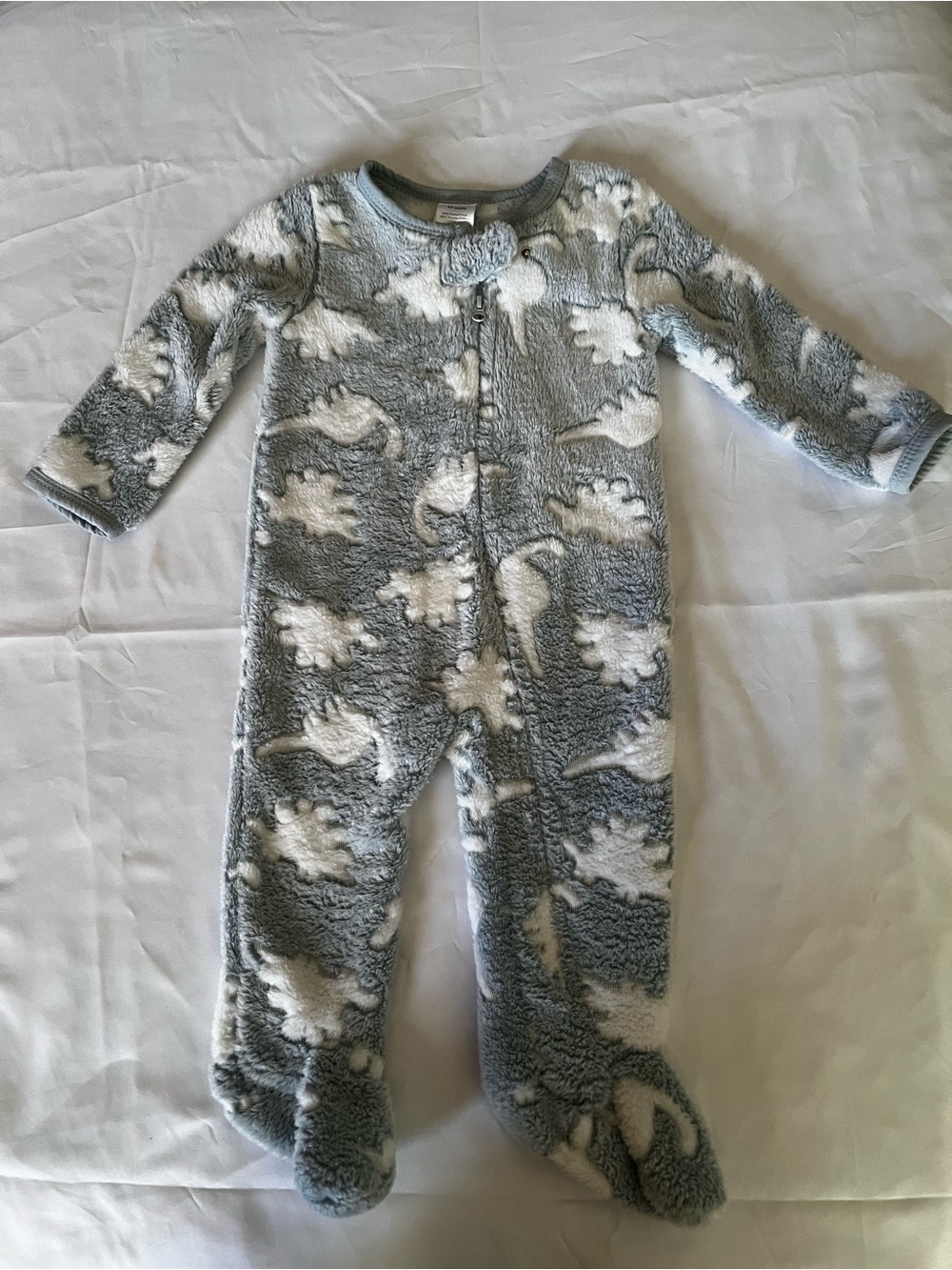 Cozy Grey and White Dinosaur Footed One-Piece for Kids